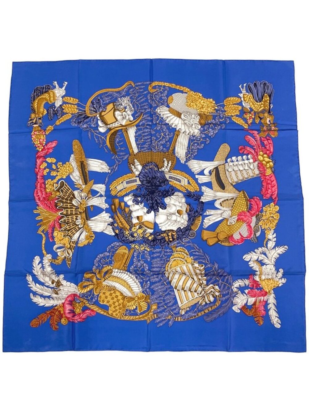 Hermes Carre 90 Chapeau Scarf Silk Blue Multicolor